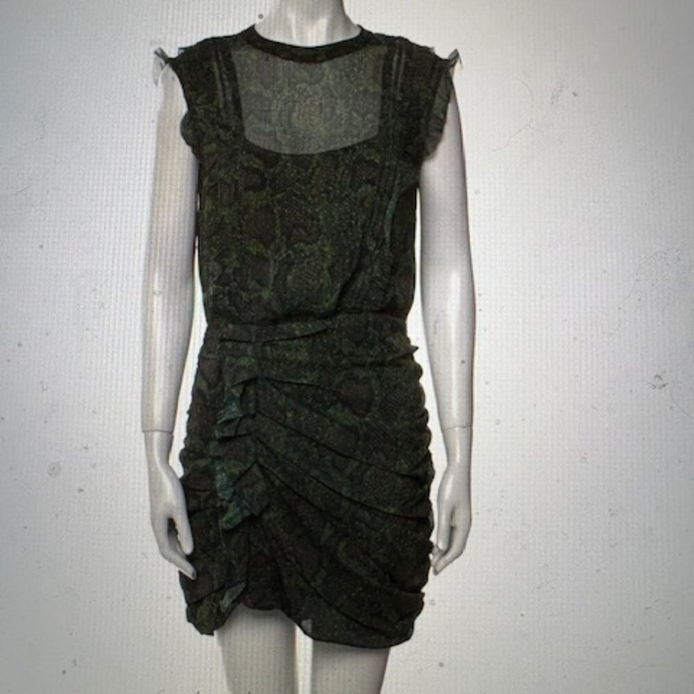 All Saints Snake Print Ruched Mini Dress, Sz 6